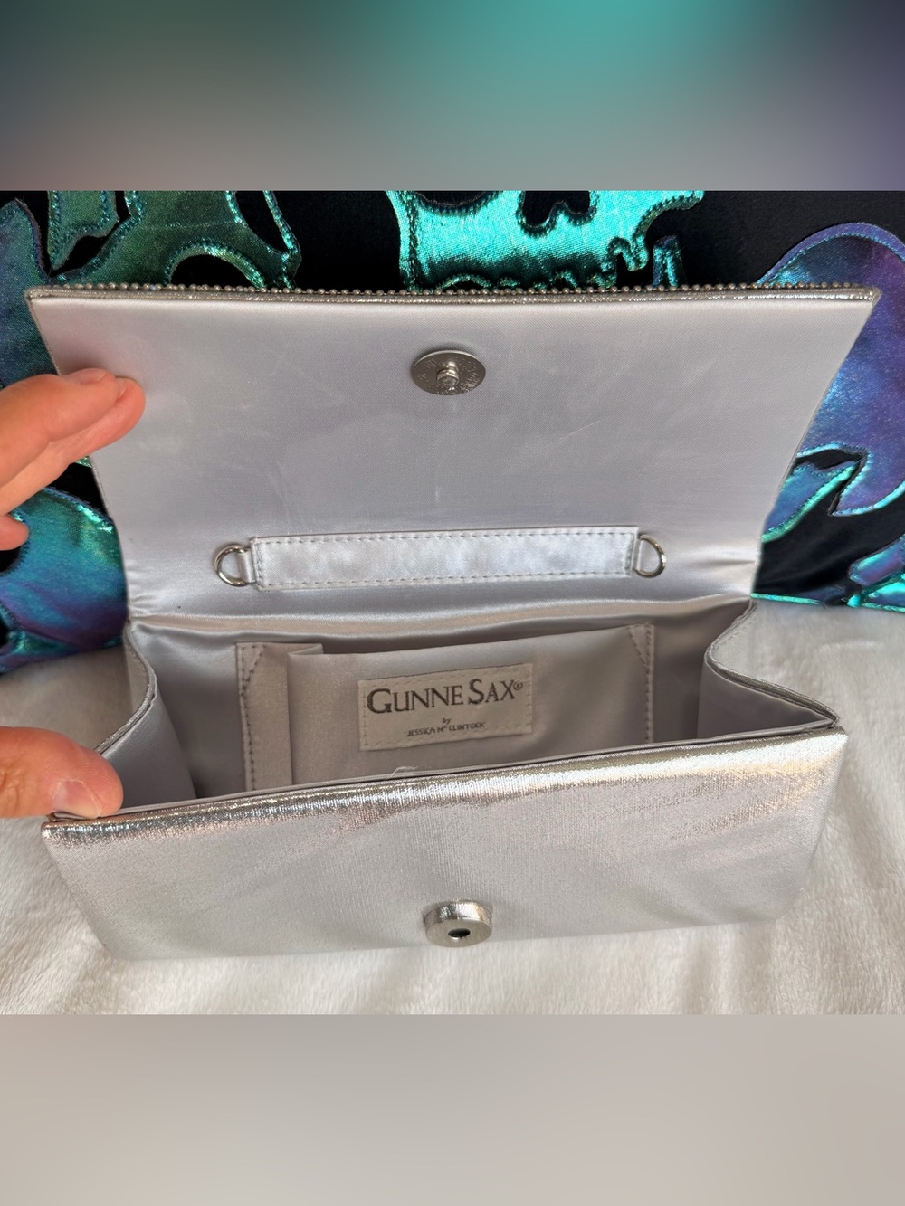 Vintage Gunne Sax by Jessica McClintock Silver Metallic Evening Clutch - Picture 2 of 4